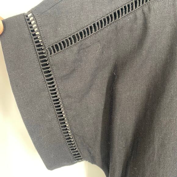 Ann Taylor Dress Small Black Linen Lace Classic Traditional Coastal Oversized - Picture 3 of 8